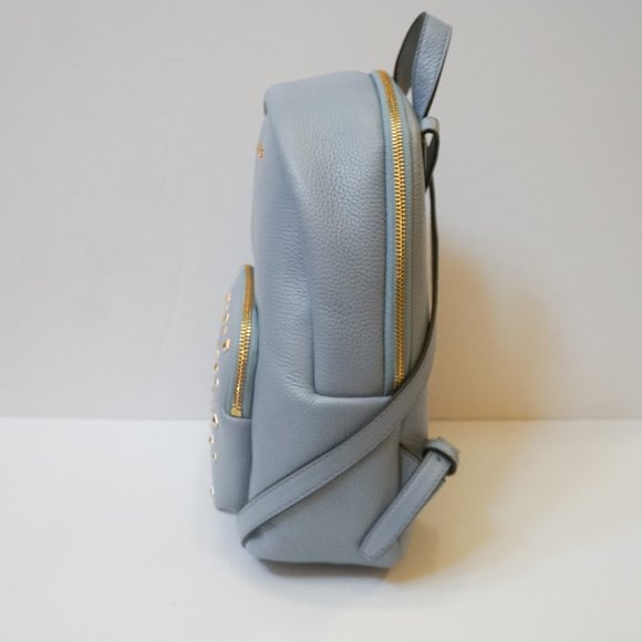 Michael Kors Erin Medium Backpack Pebbled Leather Pale Blue Gold Toned Studded - Picture 3 of 11
